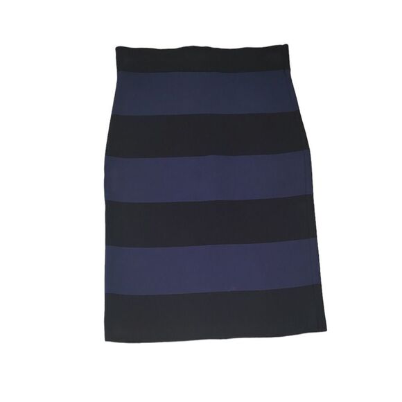 BCBGMaxazria Blue and Black Striped Bandage Bodycon Mini Skirt Small - Picture 2 of 5